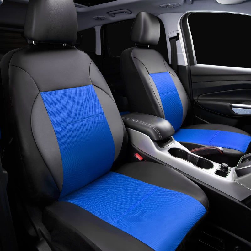 CAR PASS Luxurious Faux PU Leather Universal Seat Covers Set, Car Seat Cover Full Set Fit for Vehicles Sedan SUVs Trucks with Super 5mm Composite Sponge Inside, Airbag Compatible (Black and Blue) - Image 2